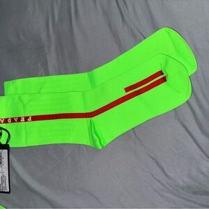 Prada Vibrant Green Men's Socks with Red Stripe